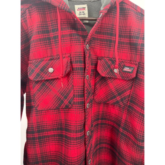 Dickies Flannel Fleece Jacket Red Plaid Hooded Shacket Men's Size M 38/40 - Picture 4 of 8